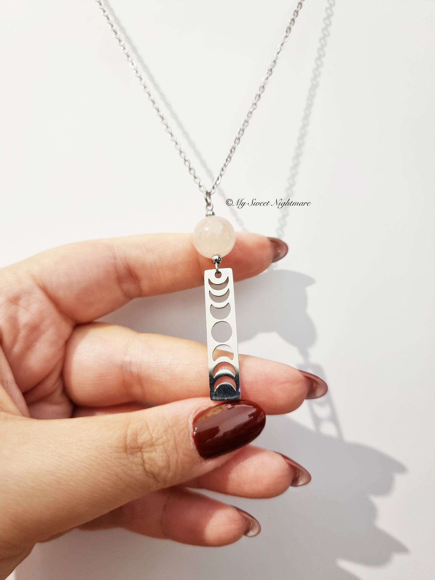 Moon Phases and Rose Quartz Necklace
