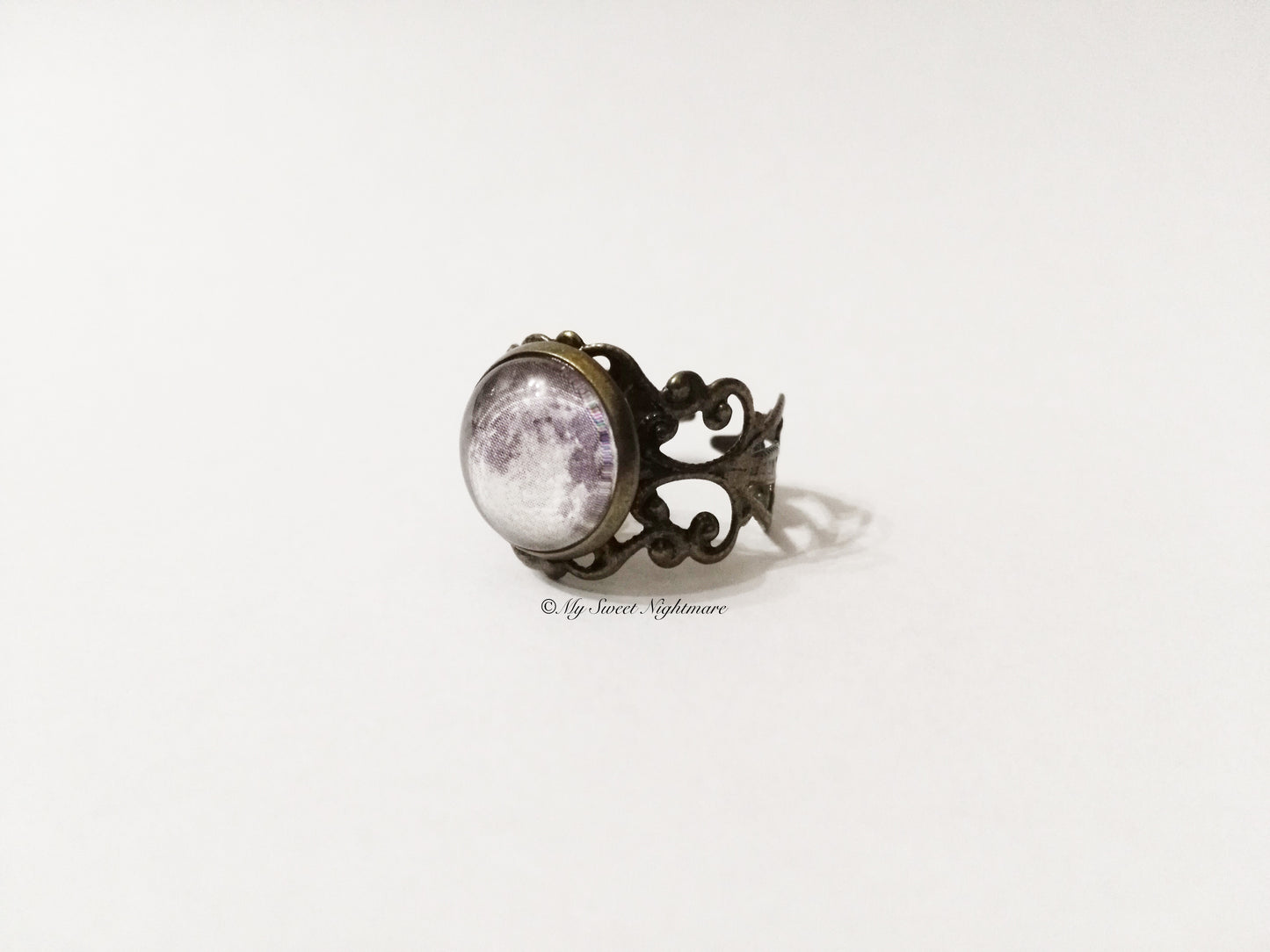 Anello in bronzo con luna piena, misura regolabile