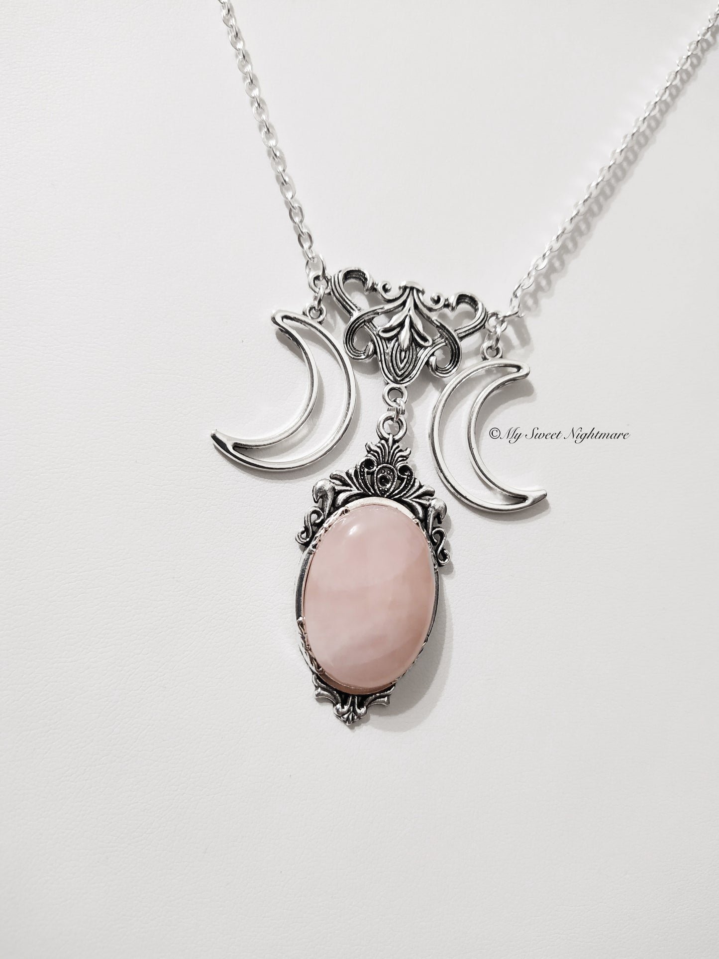 Rose Quartz Triple Moon Necklace