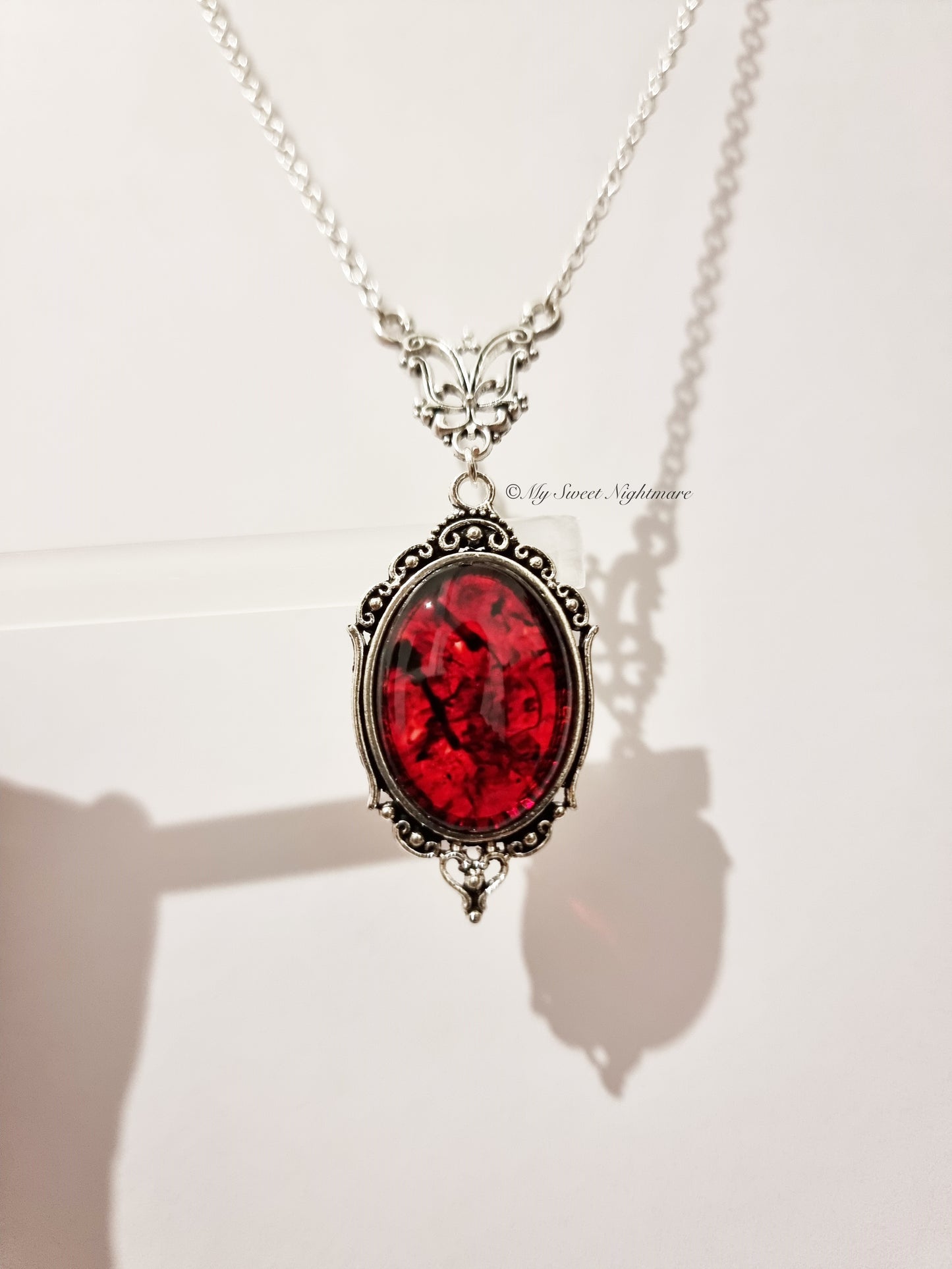 "LILITH" Gothic Victorian Necklace with Blood Effect Cabochon