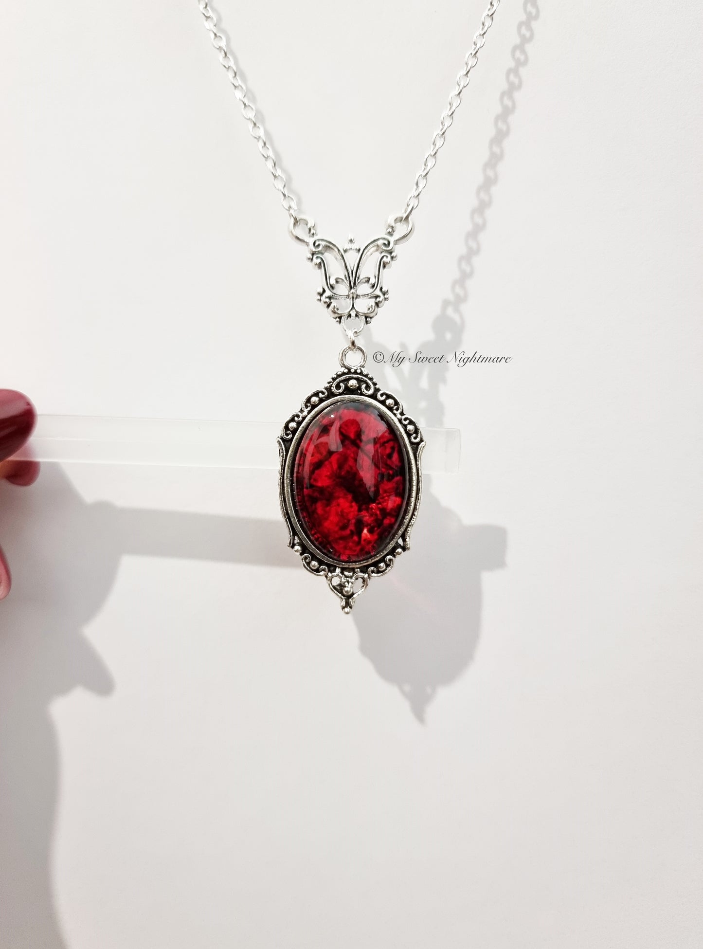 "LILITH" Gothic Victorian Necklace with Blood Effect Cabochon