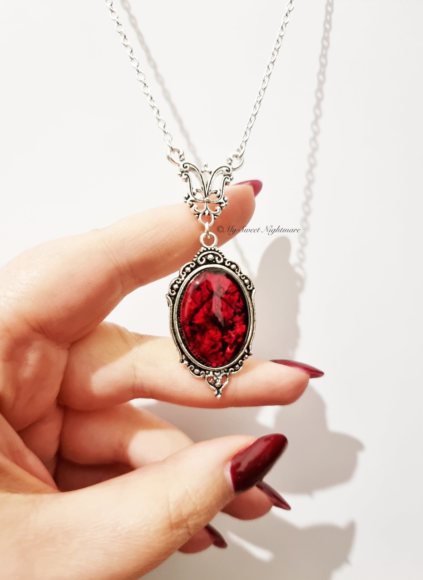 "LILITH" Gothic Victorian Necklace with Blood Effect Cabochon