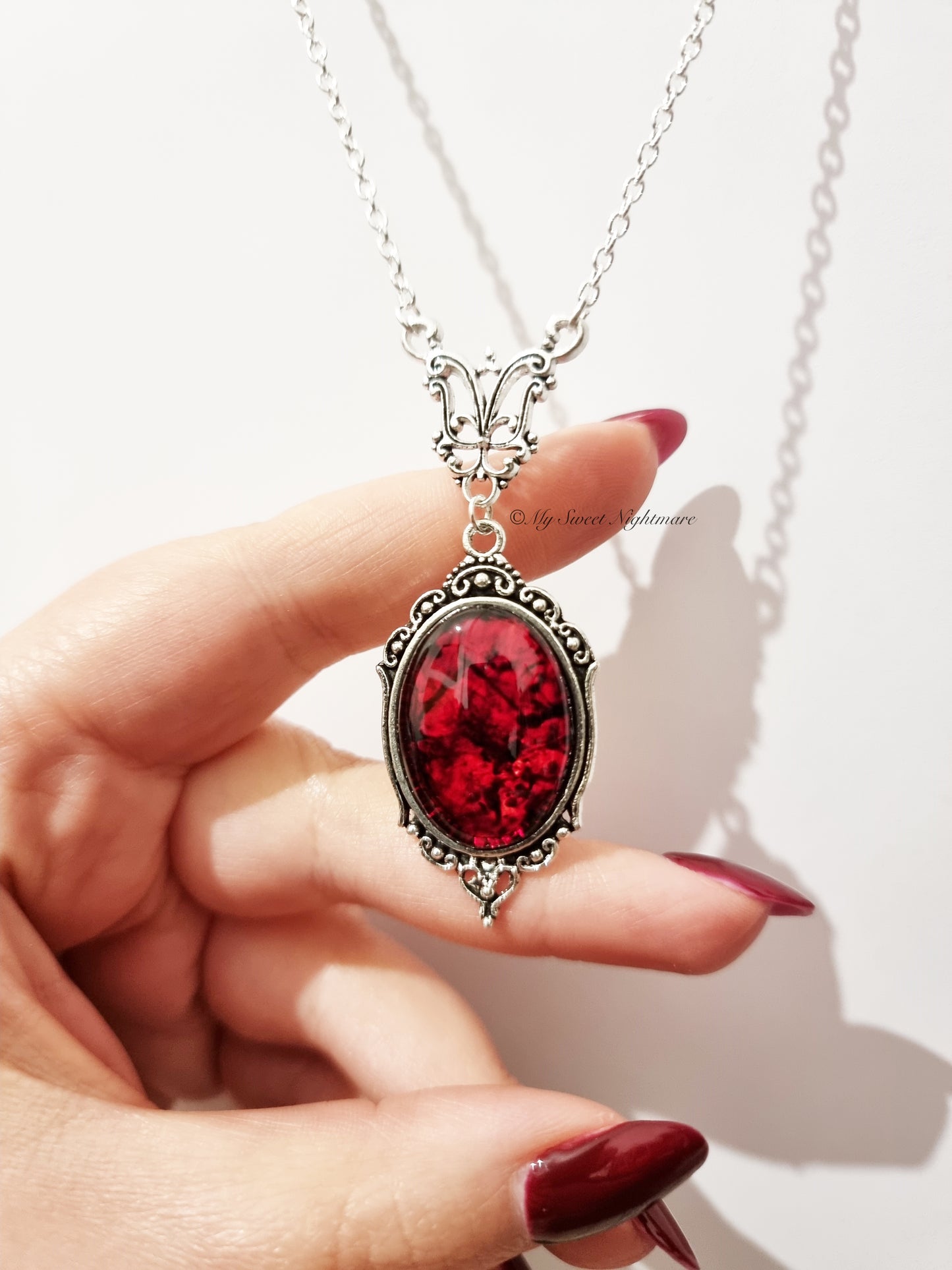 "LILITH" Gothic Victorian Necklace with Blood Effect Cabochon