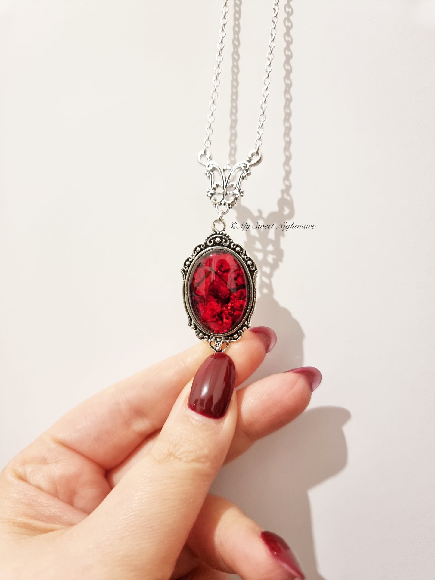 "LILITH" Gothic Victorian Necklace with Blood Effect Cabochon
