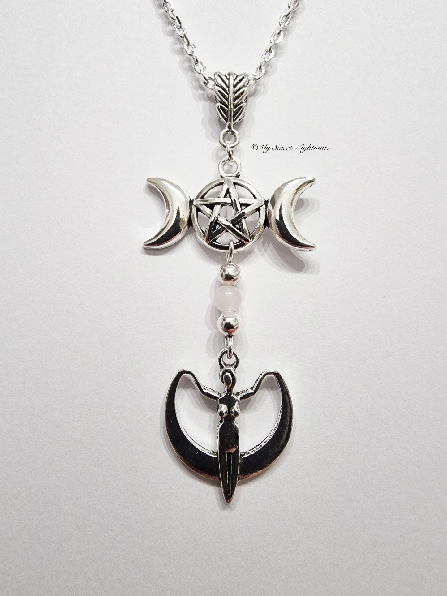 Collana con Triplice Dea e Quarzo Rosa