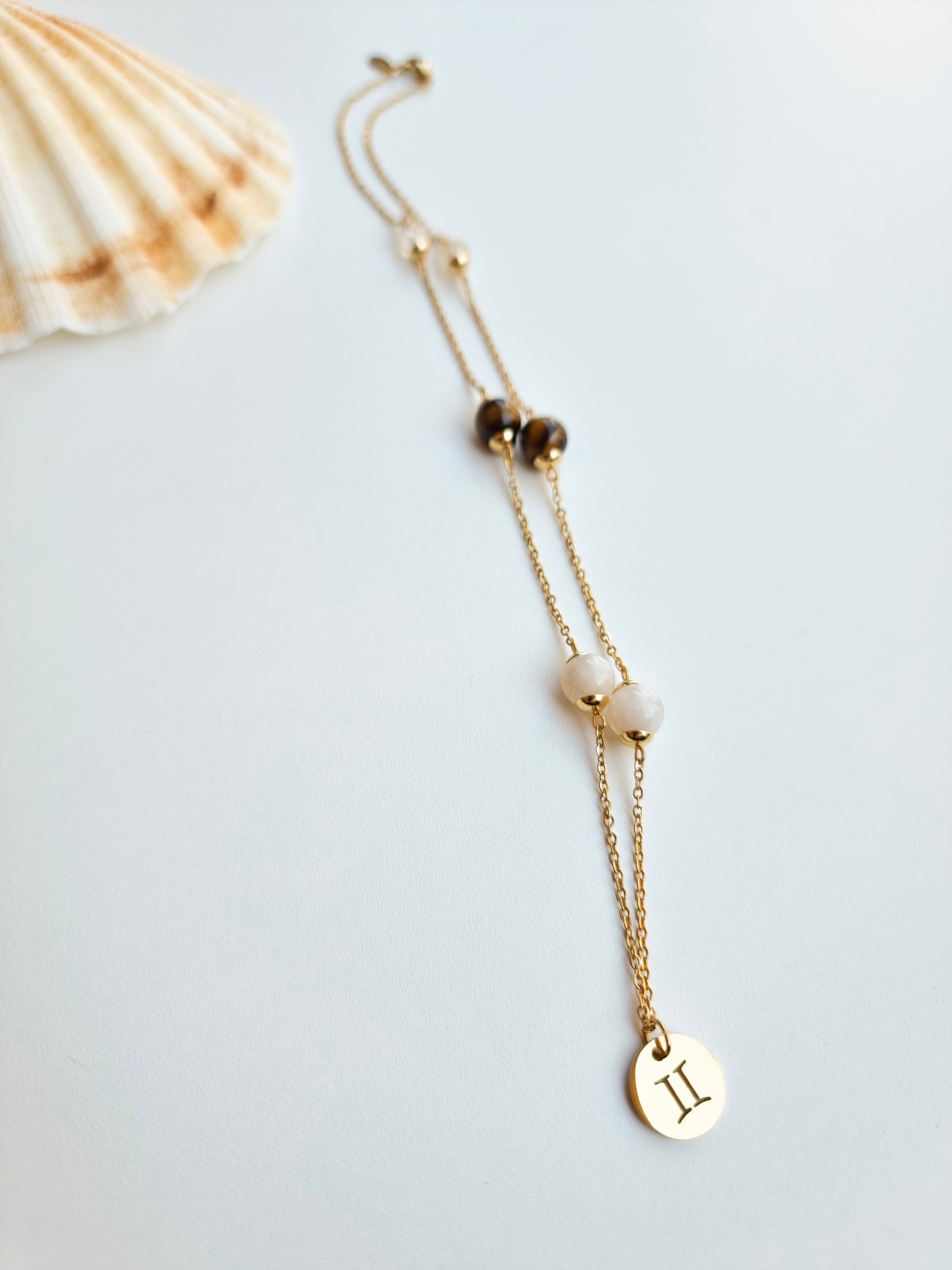 Libra, Aquarius, Gemini - Air Element - Crystal Zodiac Necklace Gold Steel
