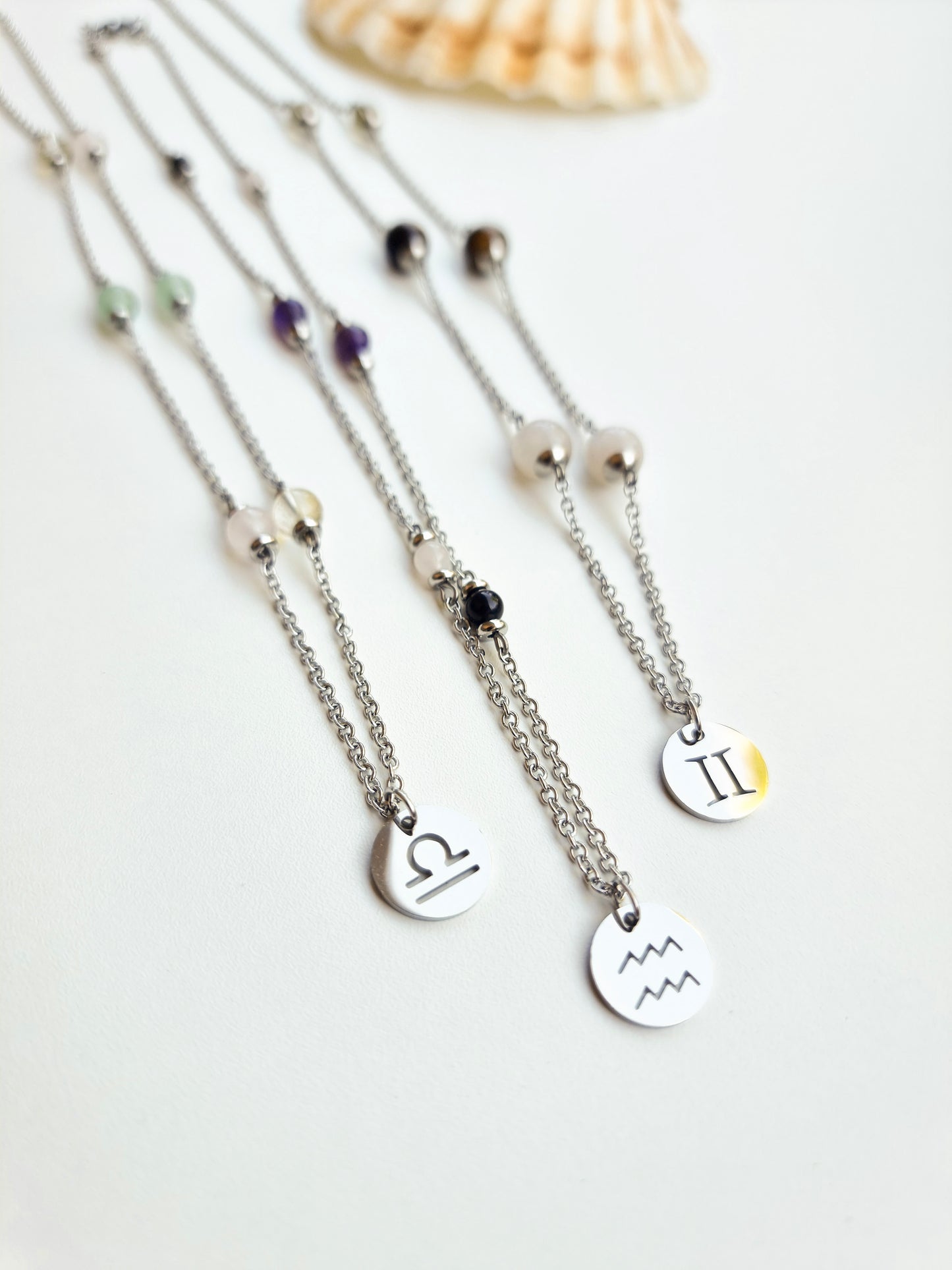 Libra, Aquarius, Gemini - Air Element - Crystal Zodiac Steel Necklace