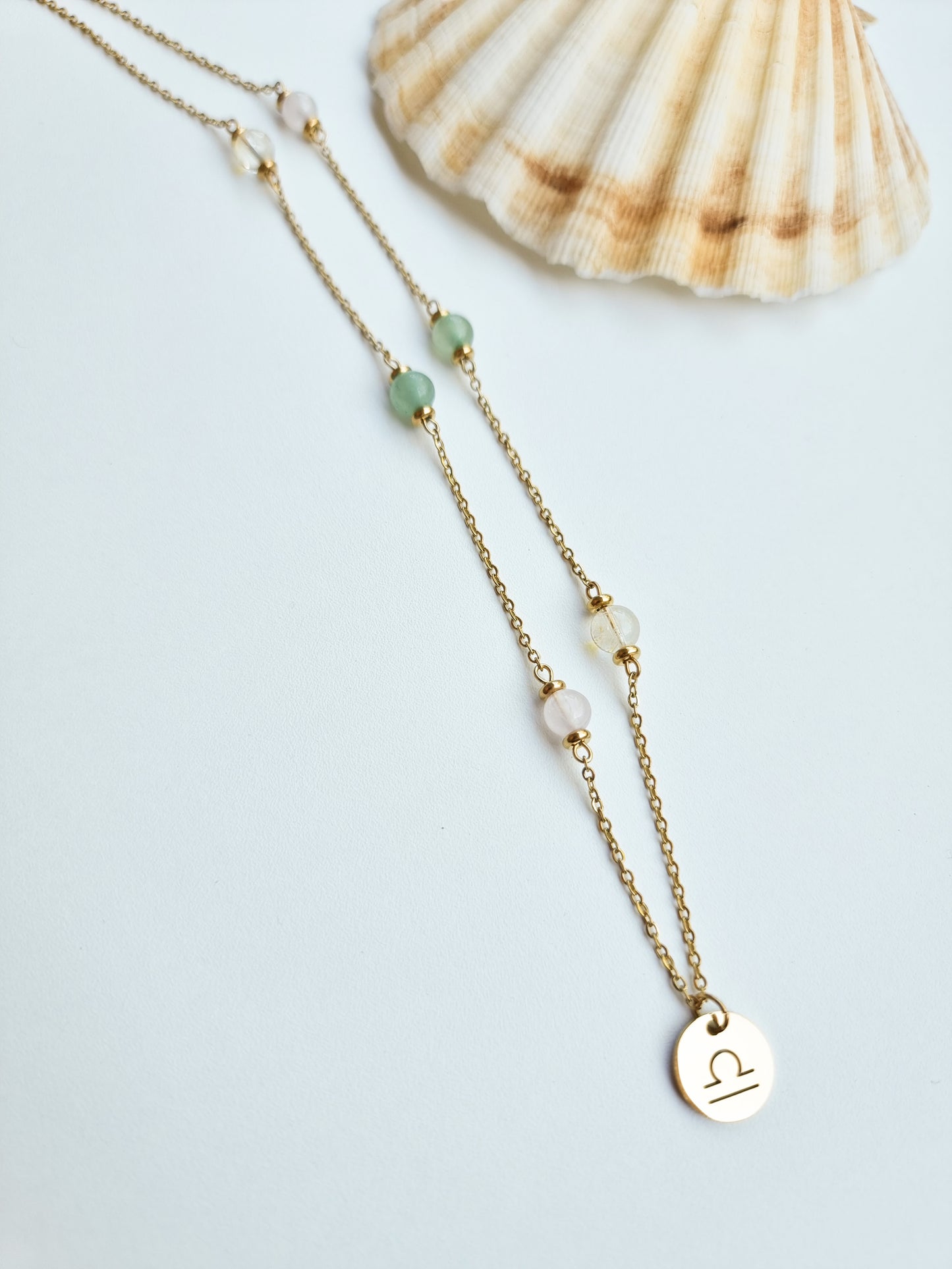 Libra, Aquarius, Gemini - Air Element - Crystal Zodiac Necklace Gold Steel