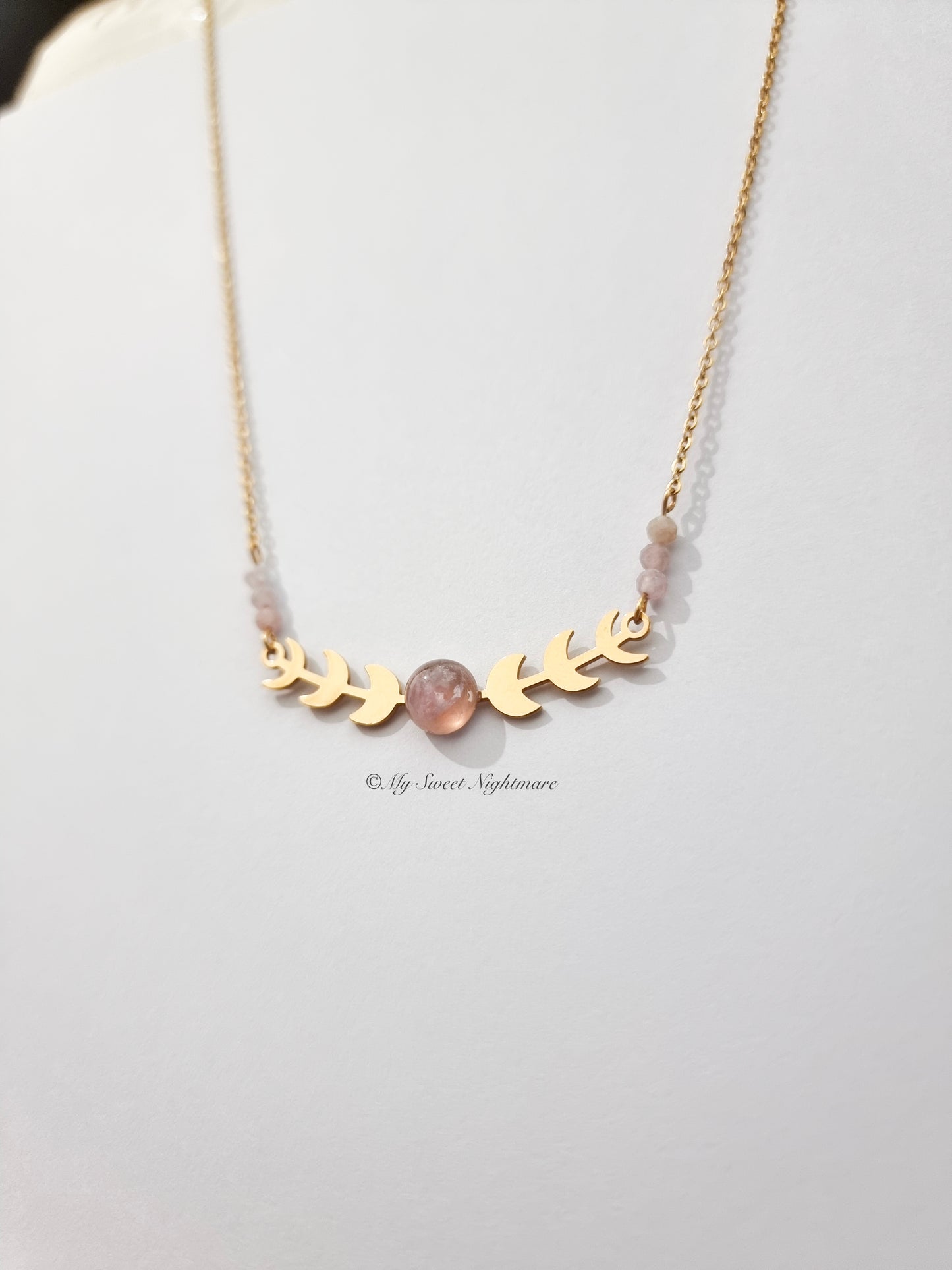 Moon Phases in Gold Steel with Amethyst and Pink Tourmaline