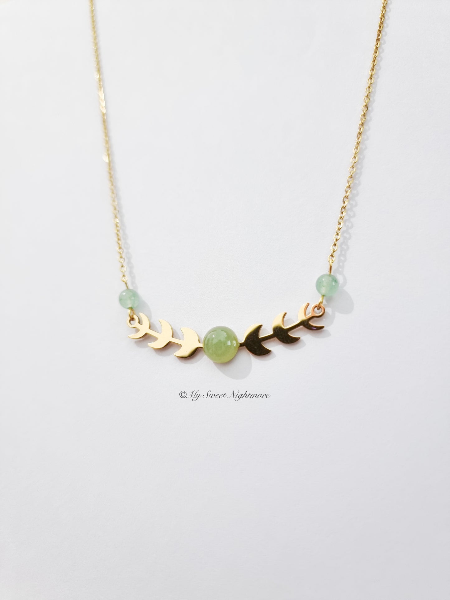 Moon phases in gold steel with green aventurine