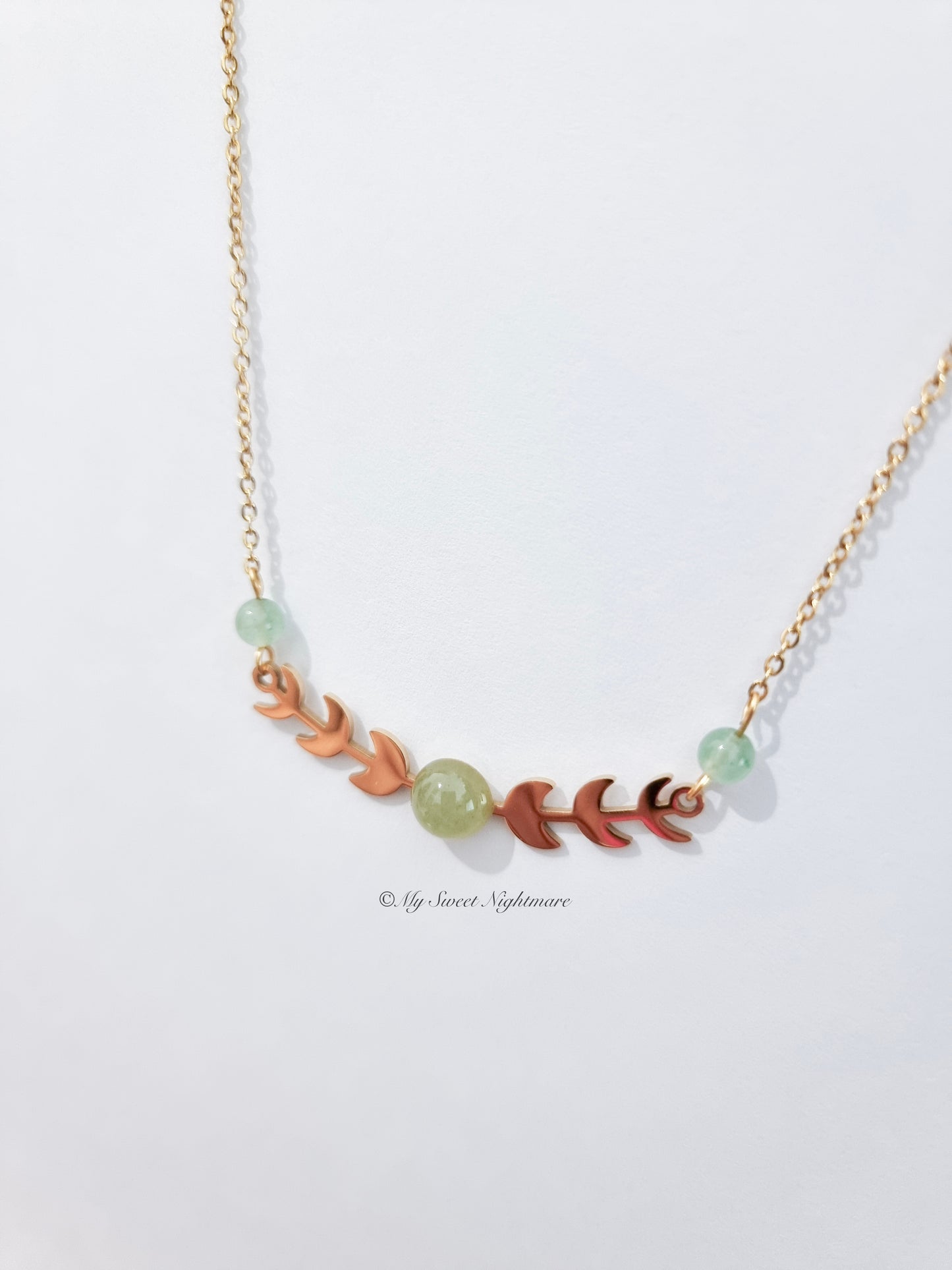 Moon phases in gold steel with green aventurine