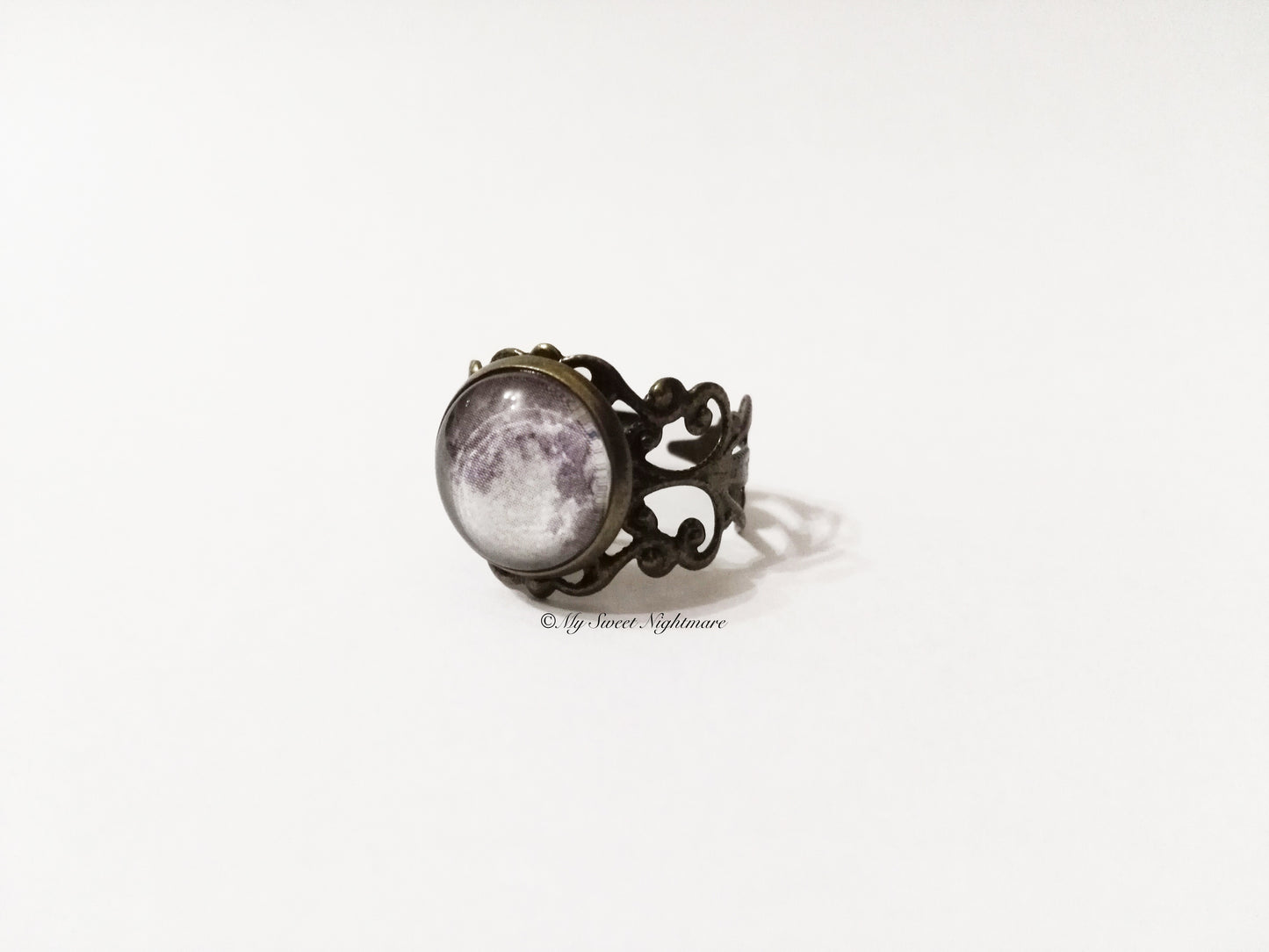 Anello in bronzo con luna piena, misura regolabile