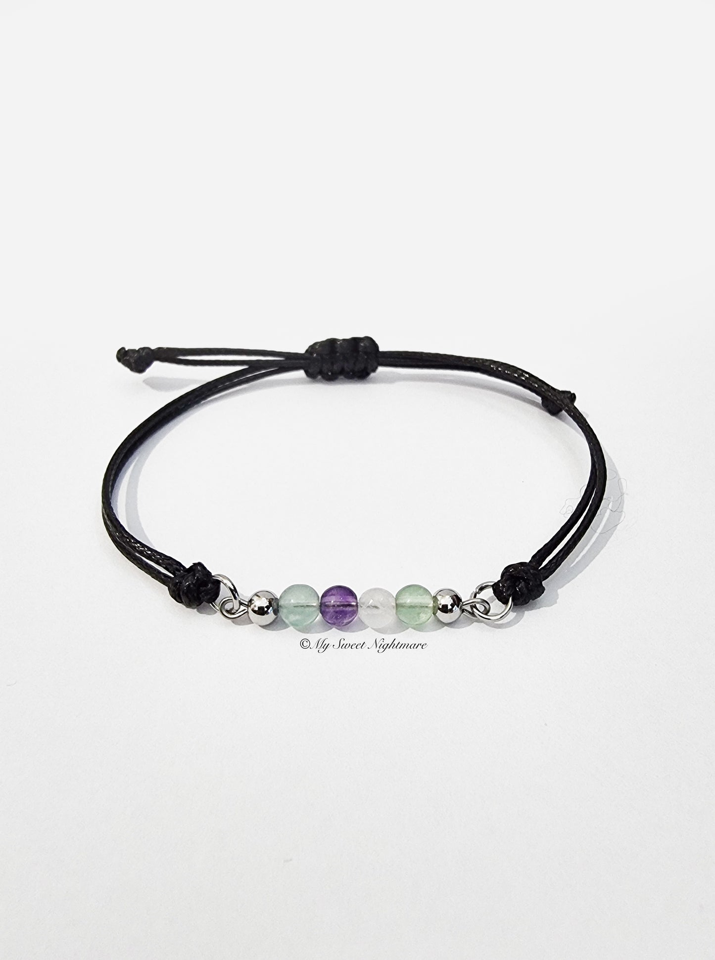 Adjustable bracelet in natural Fluorite and black cord