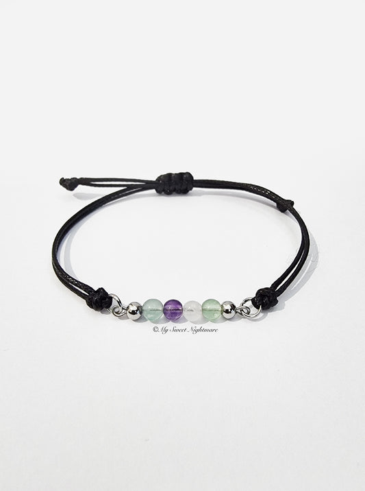 Adjustable bracelet in natural Fluorite and black cord