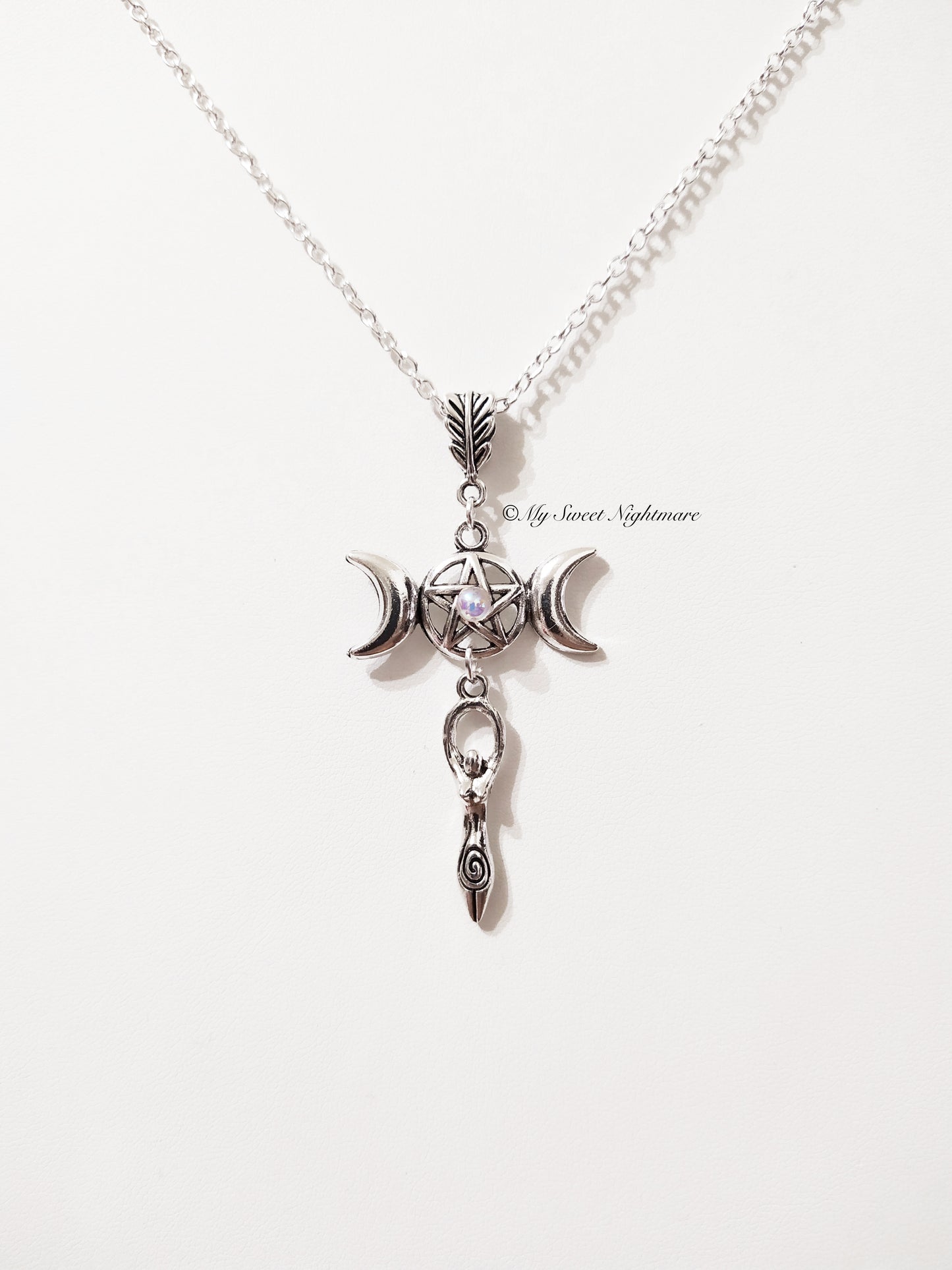 Necklace with Triple Goddess and Pentacle