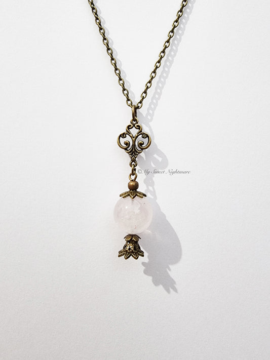 Victorian Bronze Necklace with Rose Quartz Crystal Ball