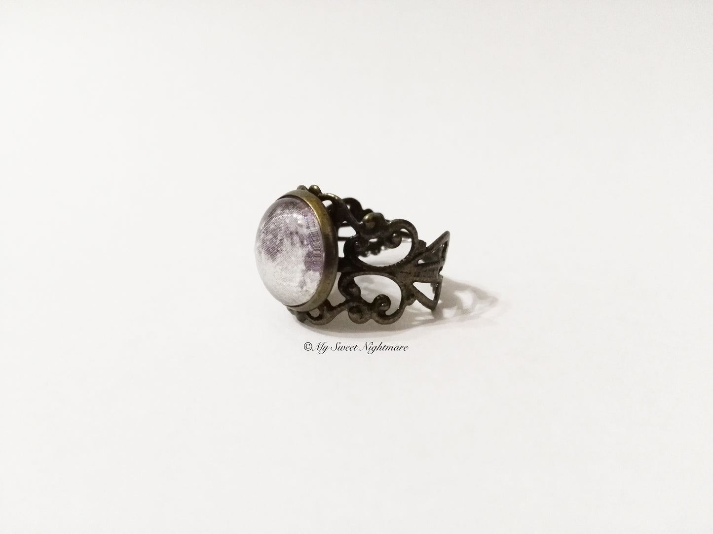 Anello in bronzo con luna piena, misura regolabile