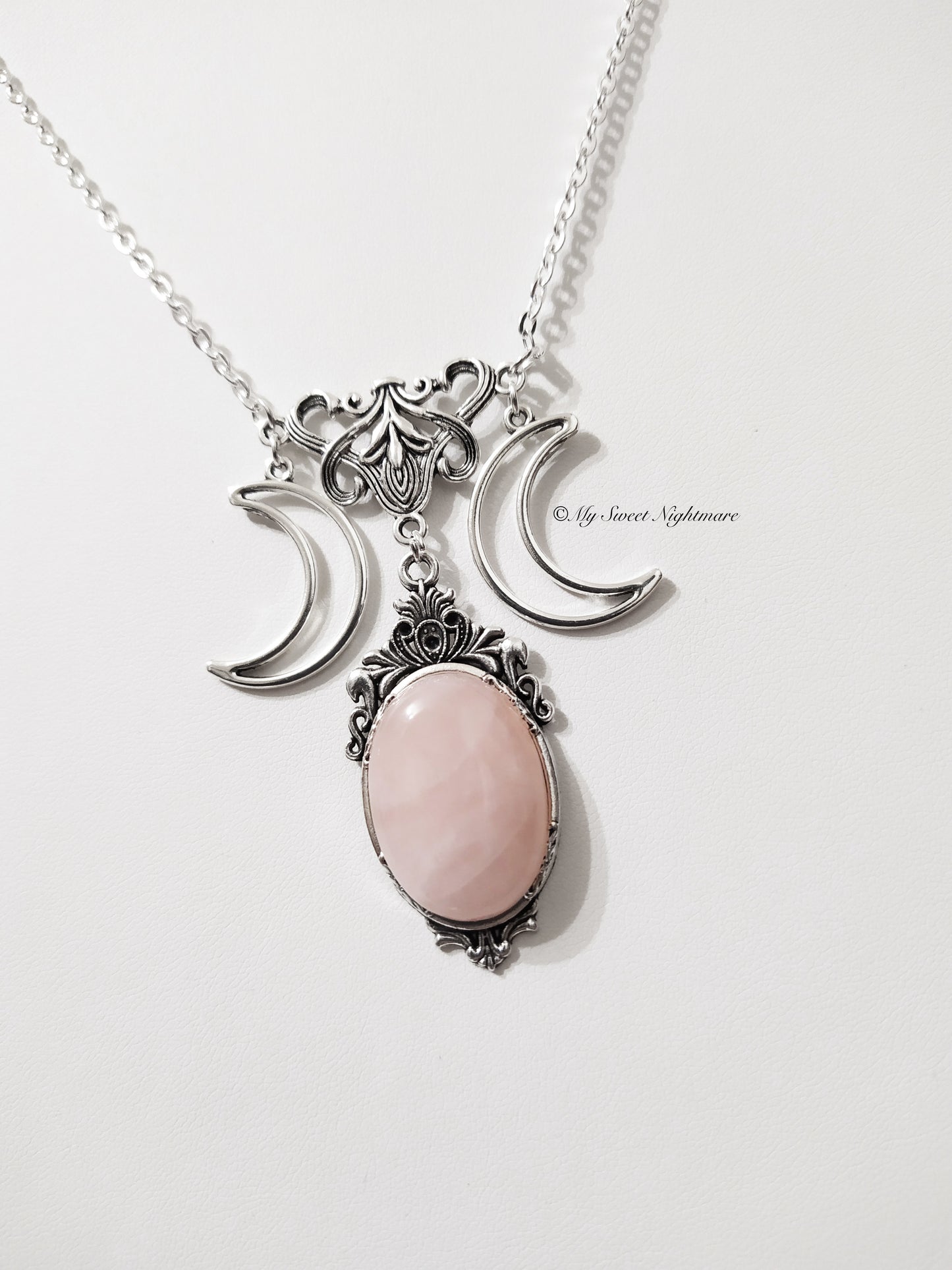 Rose Quartz Triple Moon Necklace