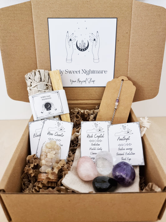 Kit Purificazione e Protezione - Salvia bianca, Palo santo, Incenso tibetano, Cristalli