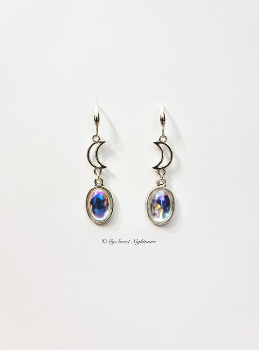 Orecchini arcobaleno con Lune pendenti