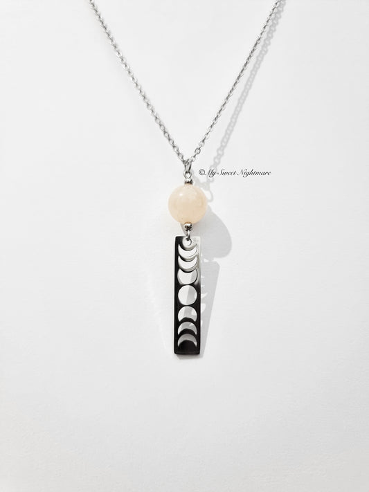 Moon Phases and Rose Quartz Necklace