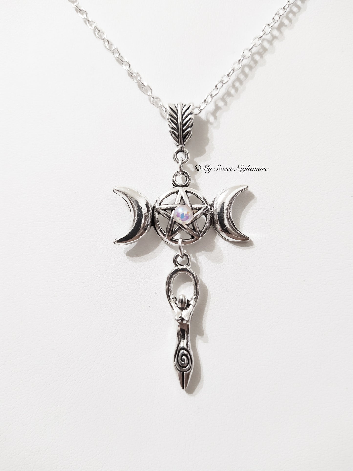 Necklace with Triple Goddess and Pentacle