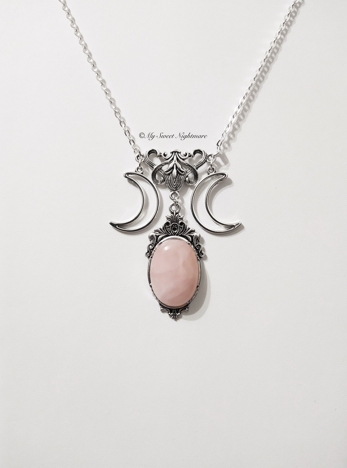 Rose Quartz Triple Moon Necklace