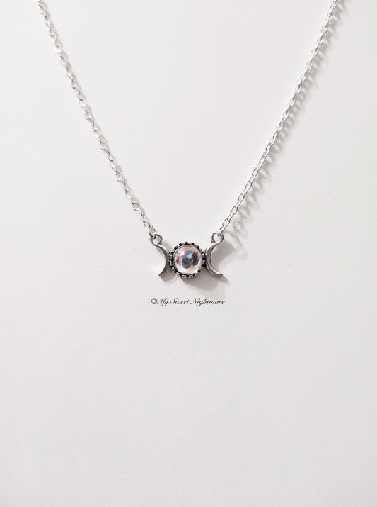 Collana triplice luna minimal arcobaleno