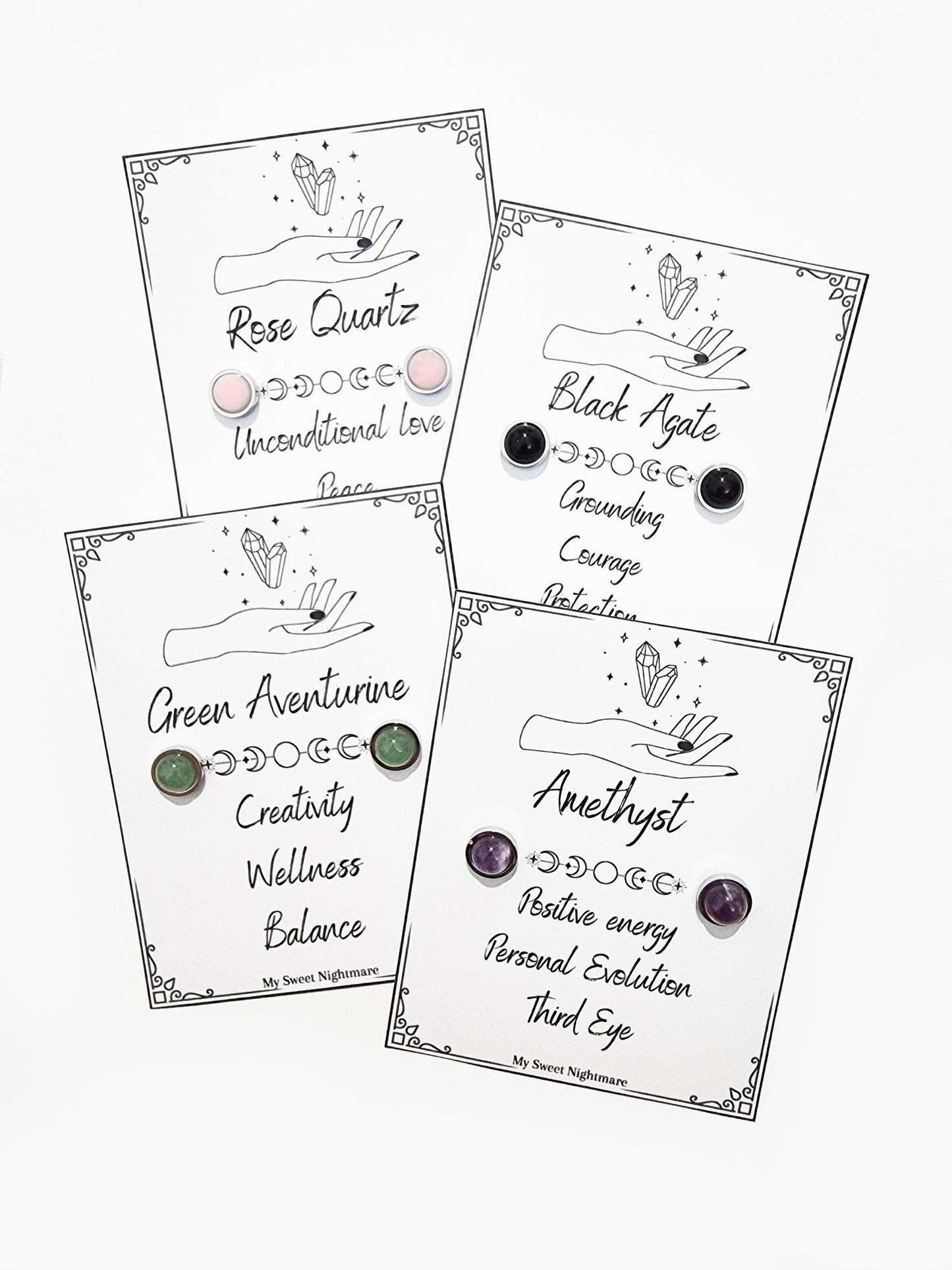 Earrings with natural crystals and stainless steel