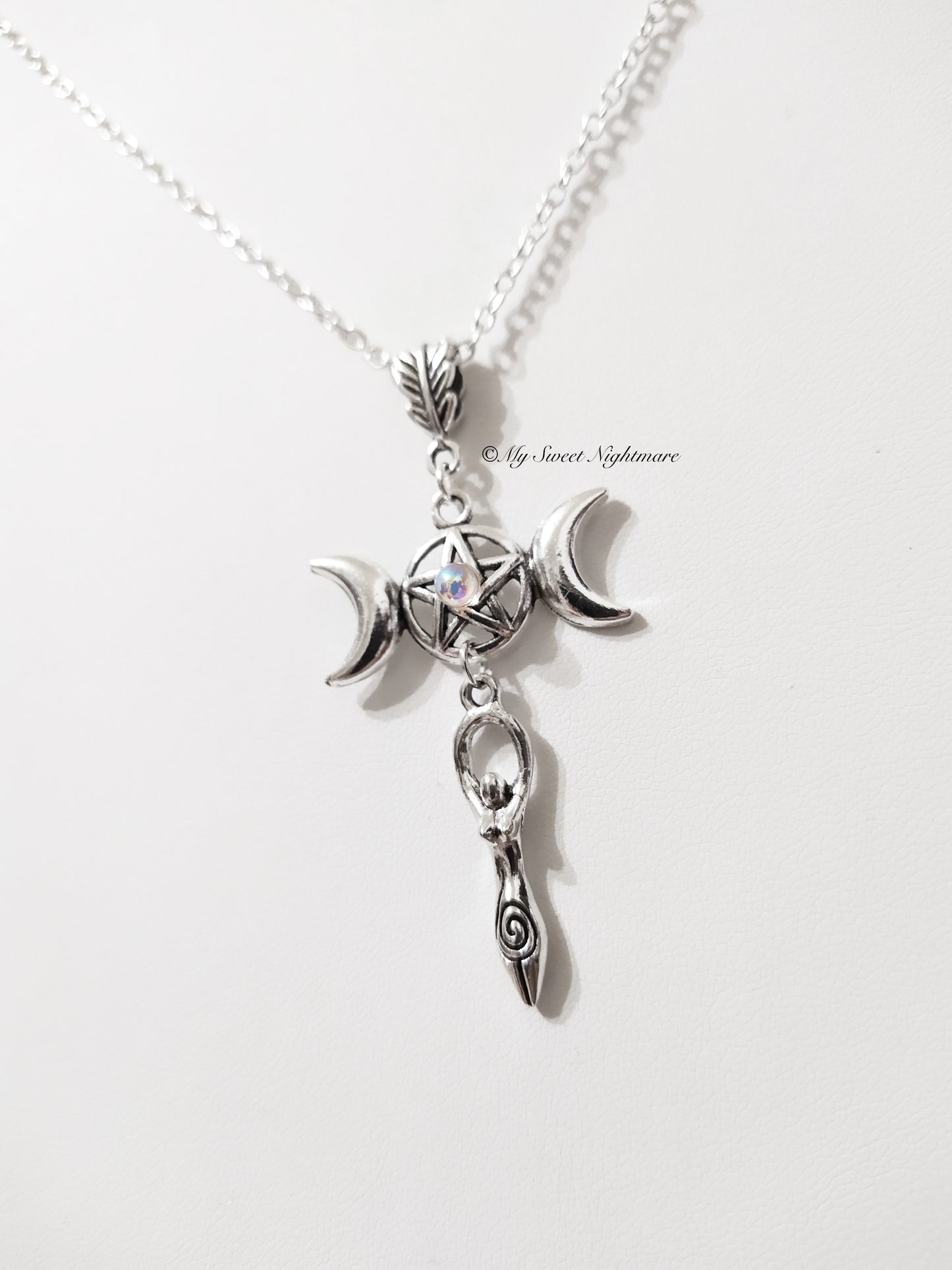 Necklace with Triple Goddess and Pentacle