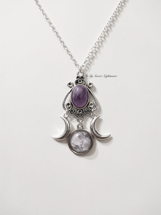 Collana con triplice luna e ametista