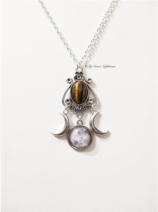 Collana con triplice luna e occhio di tigre